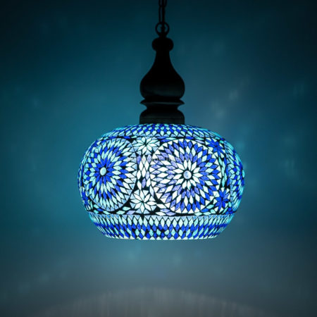 Oosterse hanglamp blauw mozaiek | Oosterse lampen | Oosterse hanglamp met open onderkant | Oosterse lamp online bestellen