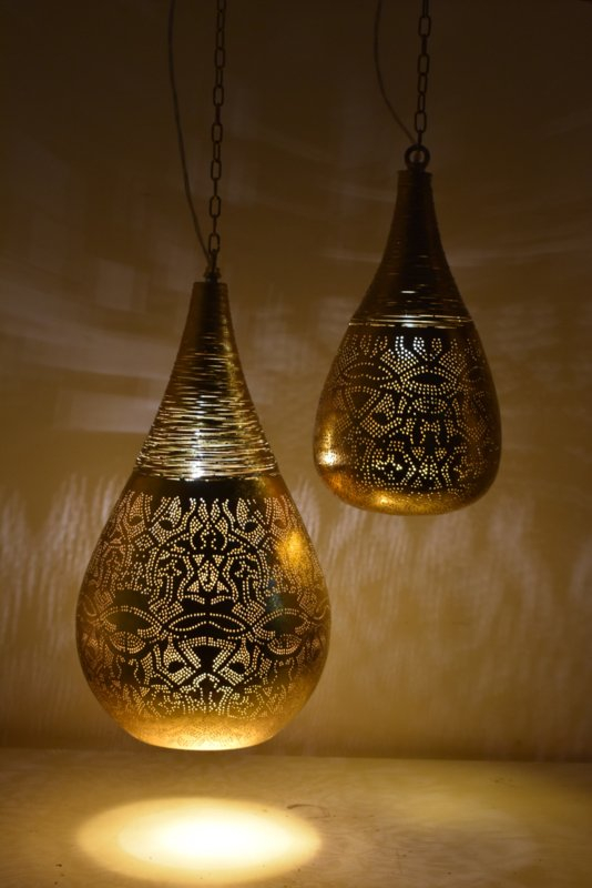 Oosterse hanglamp filigrain druppel & draad Vintage goud Oosterse lamp