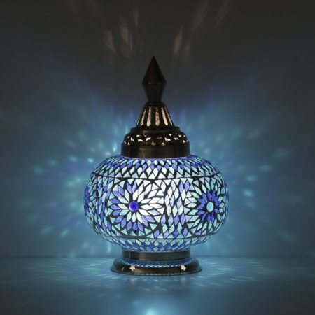 Blauwe|tafellamp|mozaiek|Oosterse|stijl